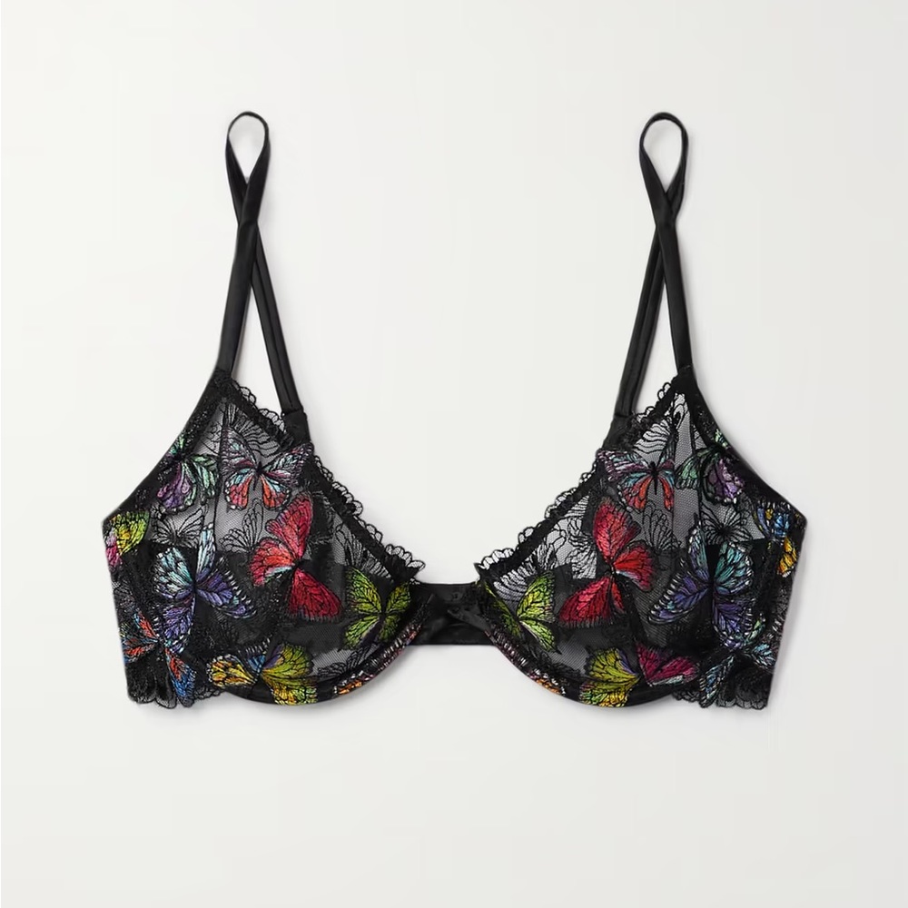 🦋 BUTTERFLY EMBROIDERY PLUNGE DEMI BRA 🦋 🌺💎Fleur du Mal 💎🌺 32DD